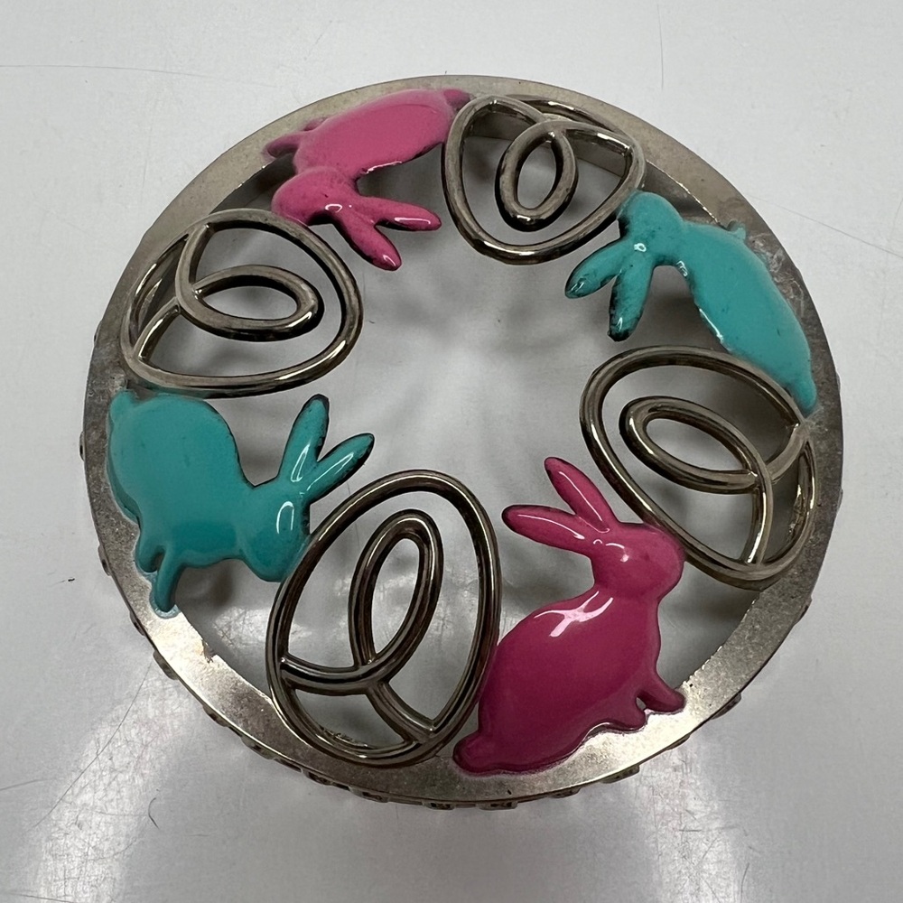 Yankee Candle ILLUMA LID, Easter, Bunny Rabbits Silver Eggs chrome, Pink & Blue